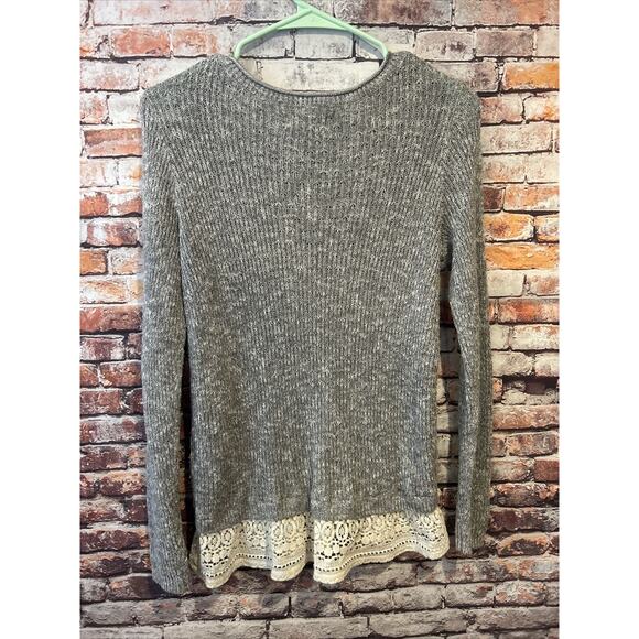 Hollister long sleeve  gray lace sweater pullover top open knit women's small - Picture 6 of 6